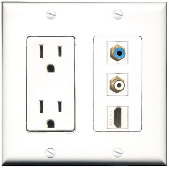 RiteAV - 15 Amp Power Outlet 1 Port HDMI 1 Port RCA White 1 Port RCA Blue Decorative Wall Plate