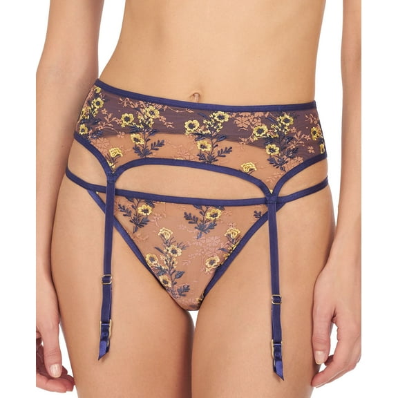 Natori Women's Obsession Floral Embroidered Lace Garter Belt 779234 Deep Cobalt / Glow / Daffodil Size Medium