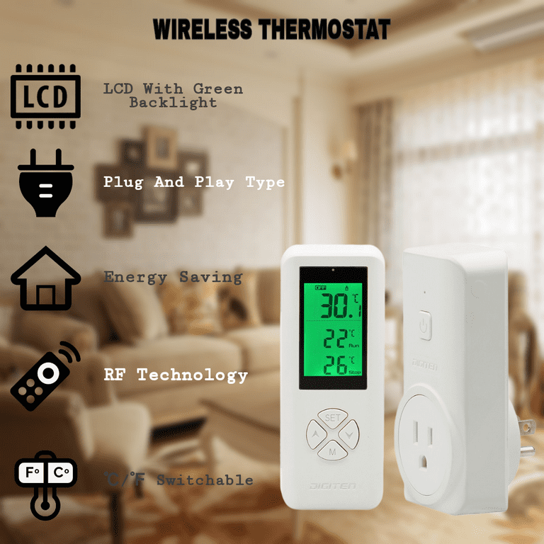 DIGITEN WTC100 Wireless Indoor Outdoor Thermostat Outlet