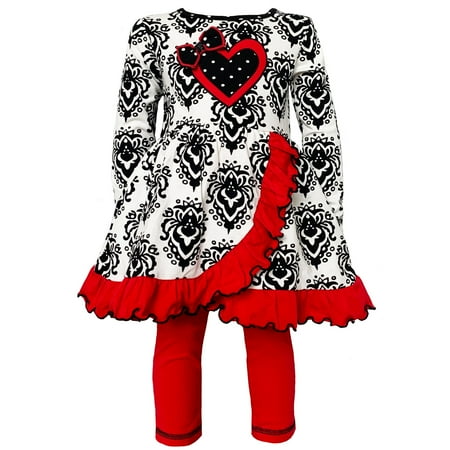 

AnnLoren Girls Winter Damask Valentine s Heart Holiday Dress Tunic & Leggings Set sz 2/3T-9/10