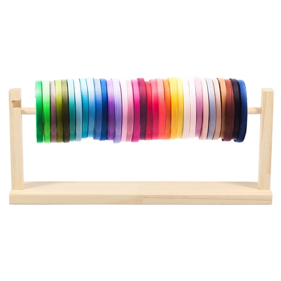 Austok Single Layer Ribbon Storage Rack Wood Ribbon Organizer Countertop Ribbon Rack Holder Multifunctional Ribbon Display Rack Space Saving Ribbon Holder Stand for Sewing Craft