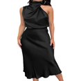 thumbnail image 3 of PENGXIANG Robe Maxi en Satin pour Femmes Élégante Sans Manches Col Montant Soirée Mariage Robe Longue Formelle, 3 of 7