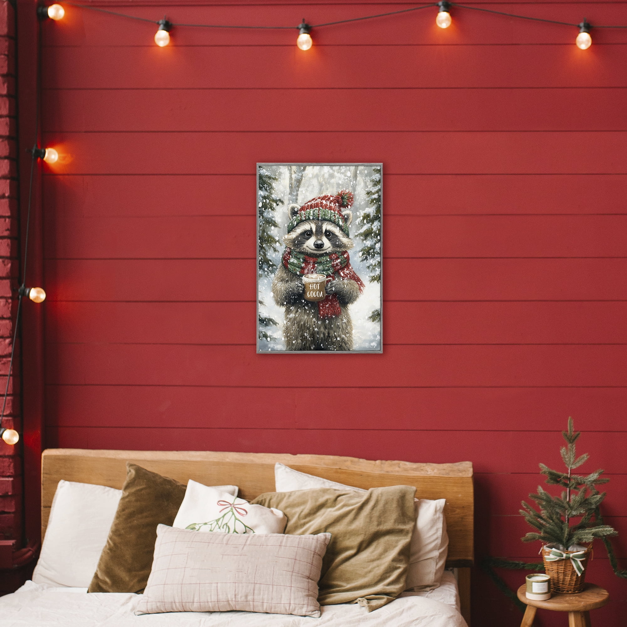 Stupell Industries Merry Cocoa Raccoon Gray Framed Giclee Art, design by Tina LeCour