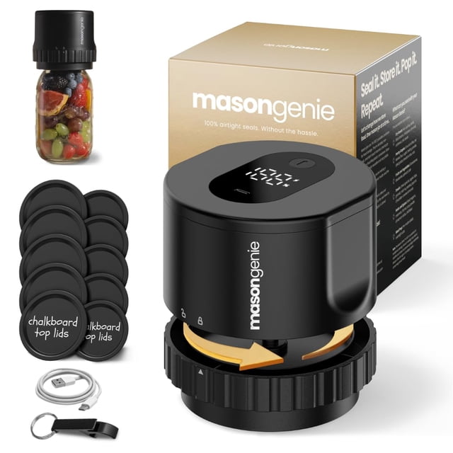 Mason Genie - Mason Jar Vacuum Sealer Kit, Electric Vacuum Sealer for Regular Mouth and Wide Mouth Canning Jars, Fully Automated