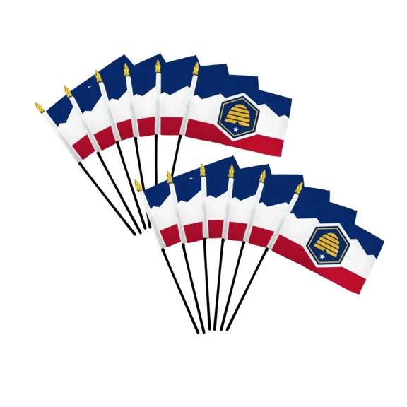 12 pc Utah State Stick Flags, 4x6 Inch Mini Stick Flags for Parades, Classrooms, Patriotic Events & Outdoor Décor