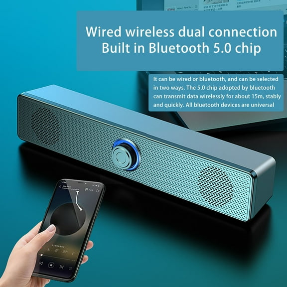 Latrodar Bluetooth Small Speaker Subwoofer Notebook Computer Practical&Affordable e Wired Or Bluetooth Black 13.2x3.2 Inch Home Tools