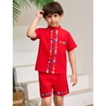 thumbnail image 4 of IDOPIP Toddler Baby Boys Mexican Outfits Short Sleeve Button Up Shirt+Shorts Traditional Ethnic Wear, 4 of 11