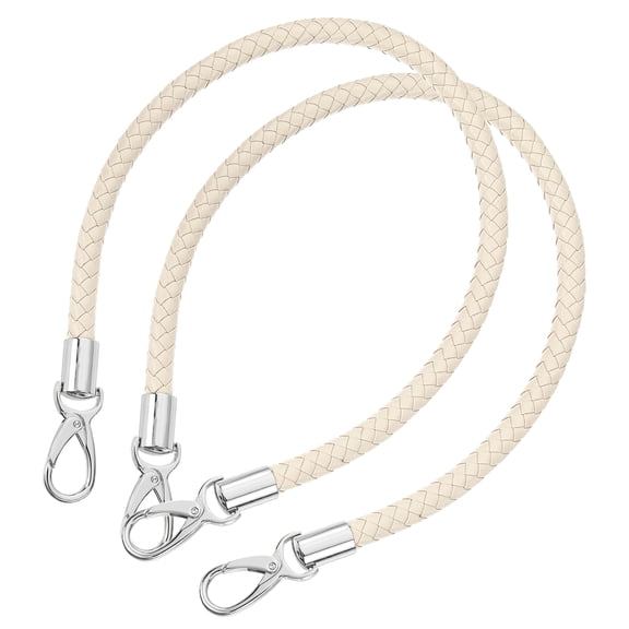 Uxcell Leather Purse Strap, 2Pack 60cm Short Leather PU Braided Purse Replacement Handle(Beige Strap   Silver Clasp)