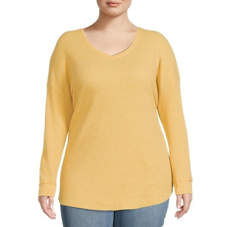 Terra & Sky Women's Plus Size V-Neck Waffle Knit Tunic