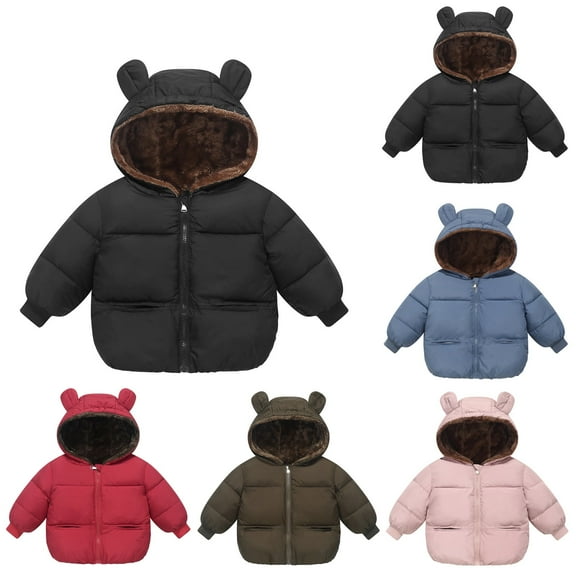 Shadoumai Toddler Boys Girls Winter Jackets Puffer Padded Coat Hooded Bear Ears Outwear Clothing for Baby Kids 1-6 Years