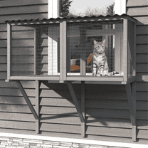TIMHAKA Cat Catio Wall Mounted Wooden Window Perch for Large Indoor Pets, Grey