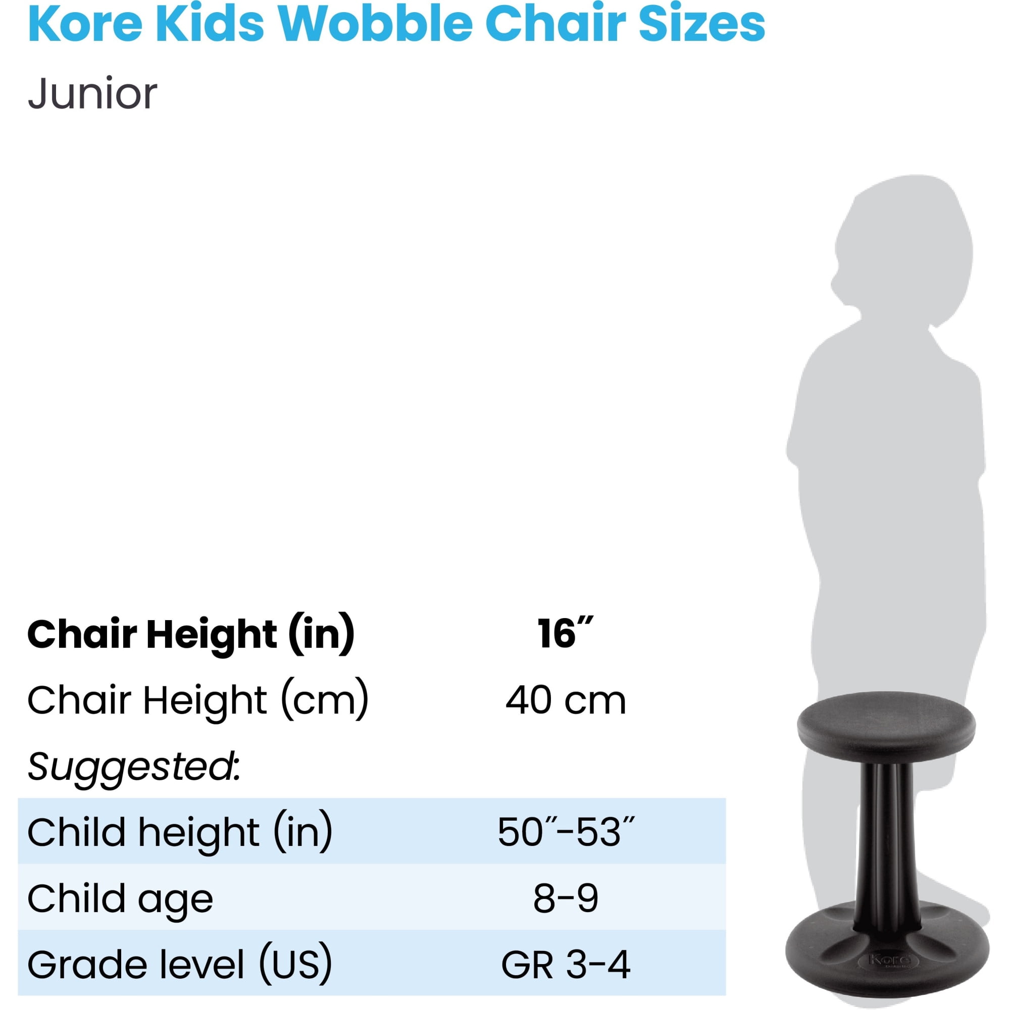 Kore Wobble Chair - Flexible Seating Stool for Classroom, Elementary School, ADD/ADHD - Junior- Age 8-9, Grade 3-4, Orange (16in)