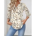 thumbnail image 3 of Camiseta tipo túnica LOMON para mujer, cuello en V, manga 3/4, color blanco albaricoque, 3 of 6