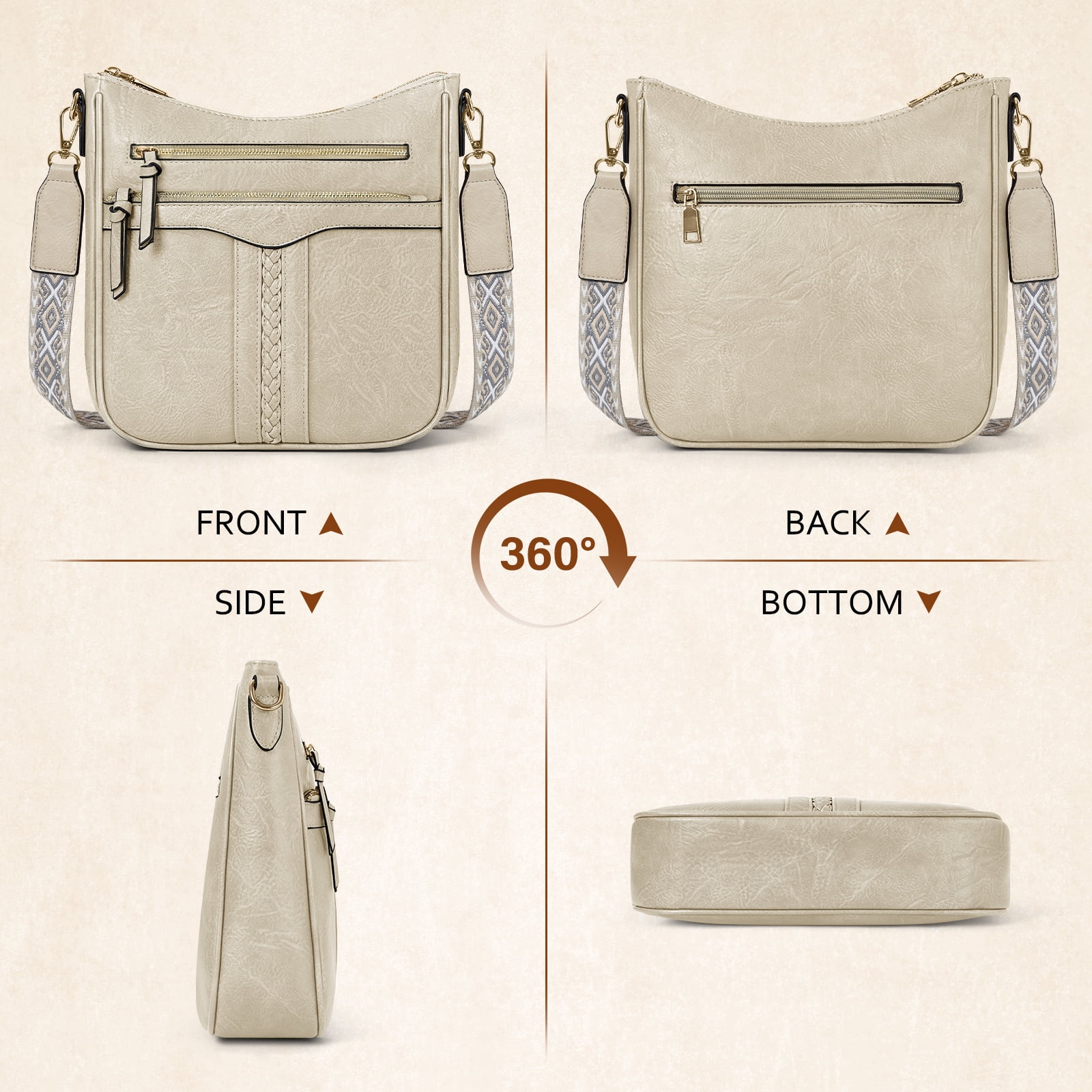 RAINSMORE Crossbody Bags for Women Leather Shoulder Handbags Trendy Crossbody Purses Soft Lightweight Travel Purse,Beige