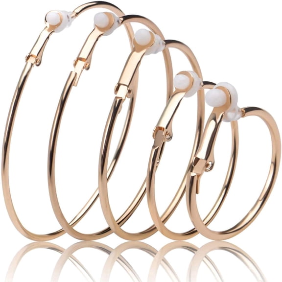 5 Pairs Gold Clip on Earrings Hoop Non Piercing Women Clip Earrings for Women, 5 Sizes