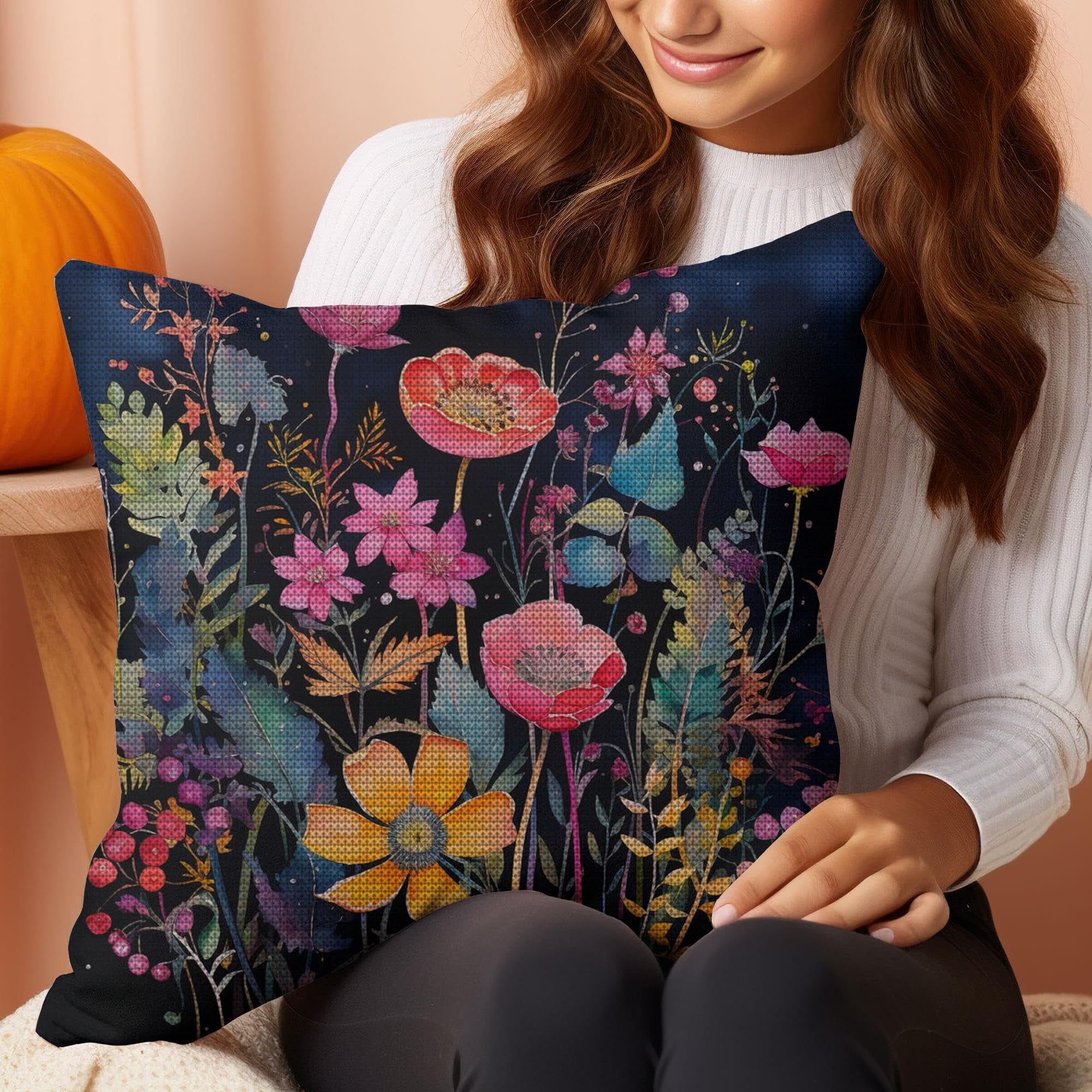 Wolf Drinking Water from River DIY Stamped Cross Stitch Pillow Kits 11CT Embroidery Pillowcase Counted Needlepoint Handmade Cushion Cover for Home Sofa Christmas Decor 18x18in(3)