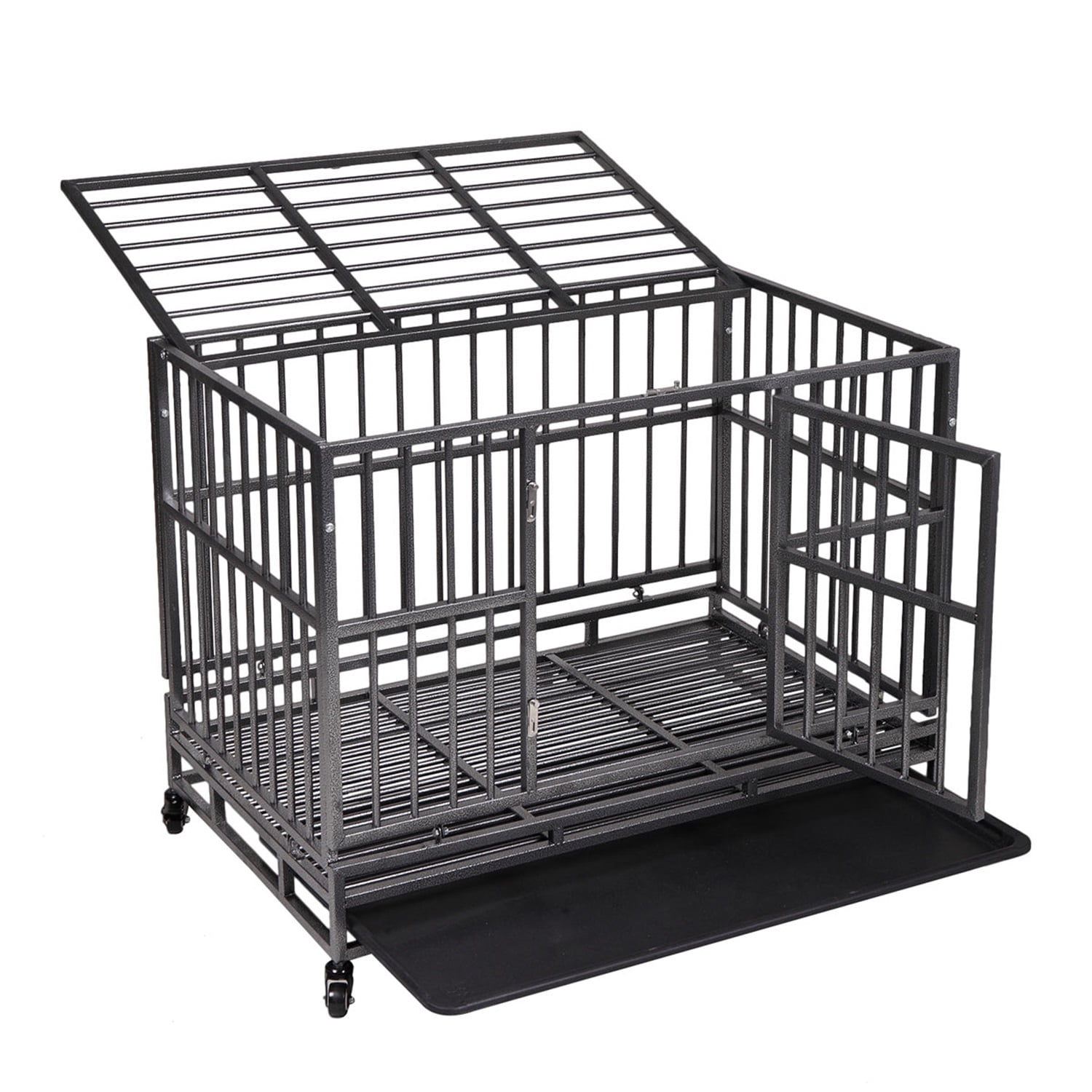 Pefilos 37" Large Dog House Indoor for Dogs, Heavy Duty Dog Crate, Escape Proof Dog Cage Kennel with Removable Tray and Wheels, Black, M Pefilos 37" Large Dog House Indoor for Dogs, Heavy Duty Dog Crate, Escape Proof Dog Cage Kennel with Removable Tray and Wheels, Black, M