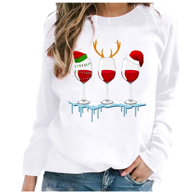 Sudadera de manga larga con estampado navideño informal con cuello redondo para mujer a la moda Fridja ghj987+4291