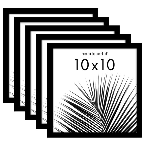 Americanflat 10x10 Picture Frame with Polished Plexiglass 5 Pack Galleria Collection Square Frames - Black