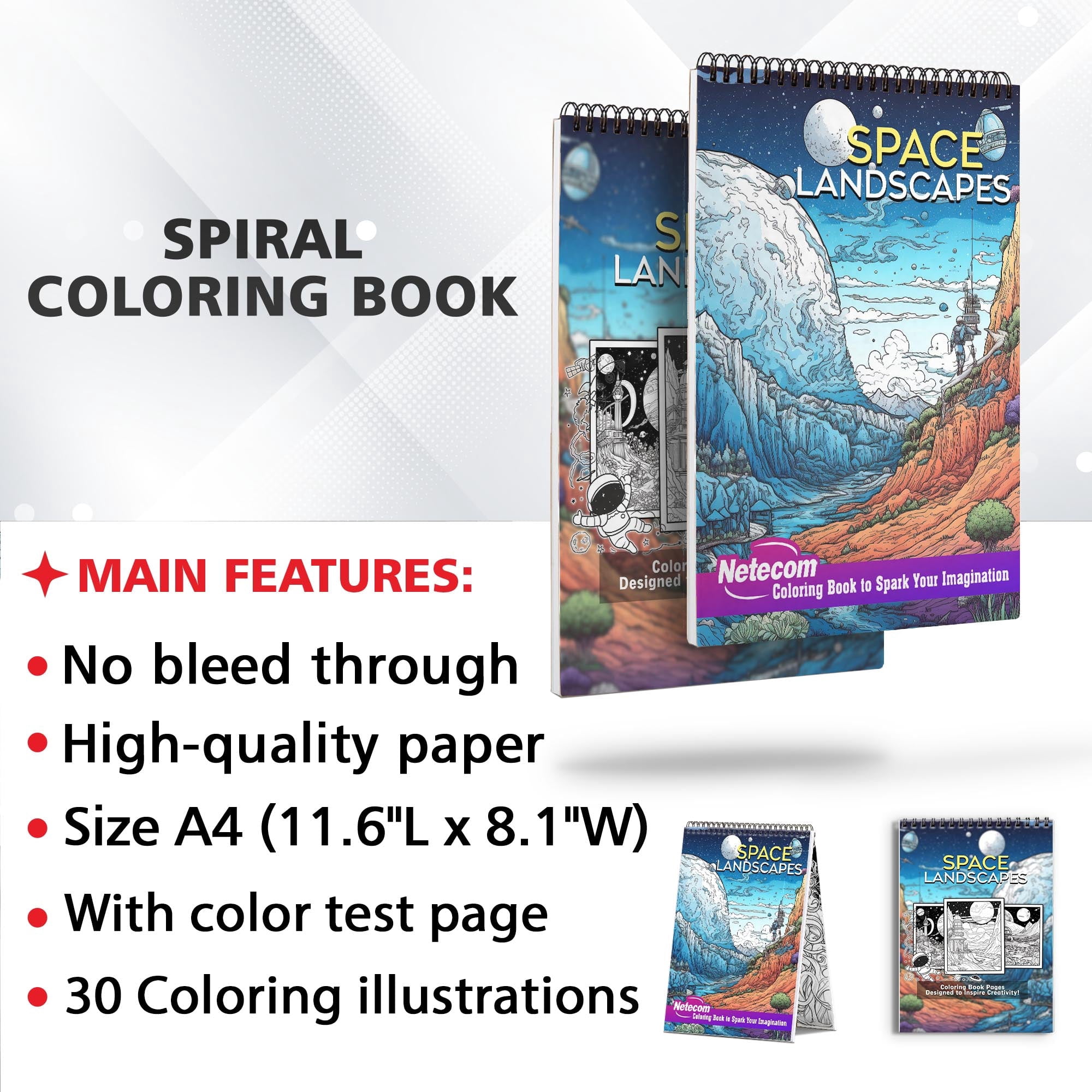 Space Landscapes Spiral Bound Coloring Book, A beautiful coloring book for adults, teens and children providing fun, stress relief and relaxation