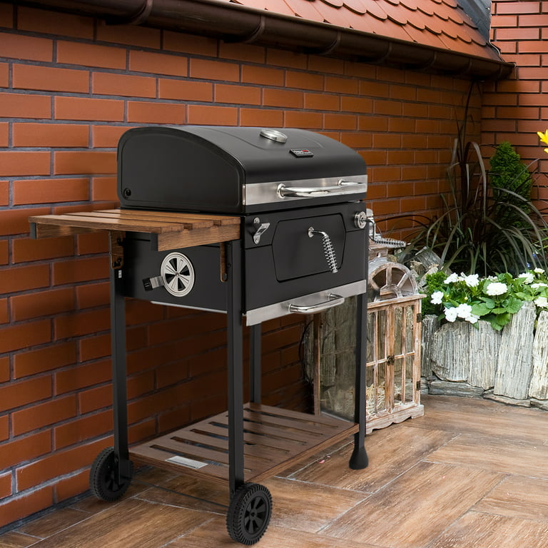 Royal Gourmet Cd1824en 24 Charcoal Grill Outdoor Smoker with Side Tables, Black