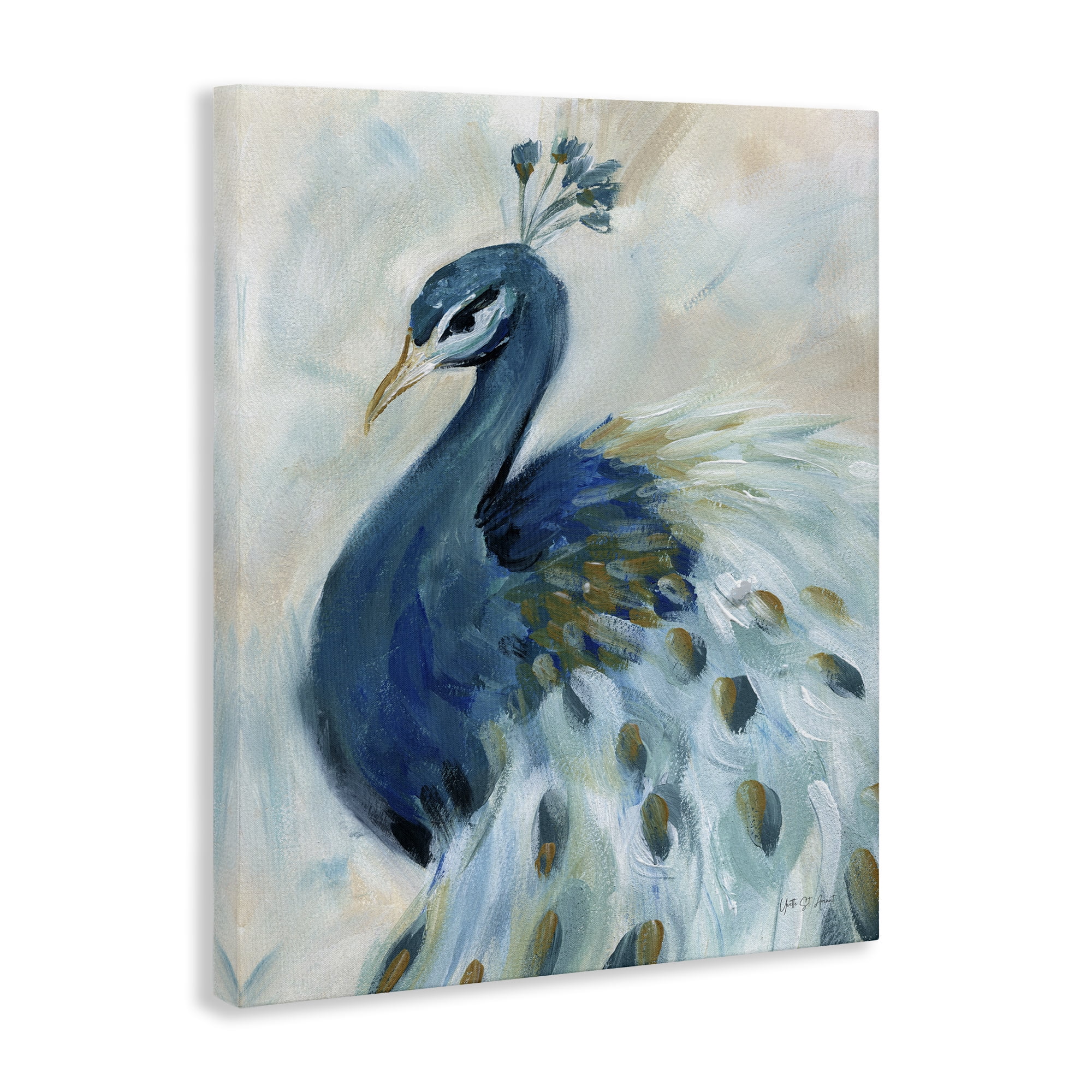 Stupell Industries Elegant Blue Peacock Animals & Insects Painting Gallery Wrapped Canvas Art Print Wall Art, 24 x 30
