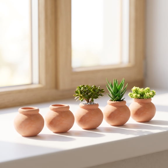 HEALEEP Set of 6 Small Rounded Flower Pots for Indoor Plants, Decorative Windowsill , Containers