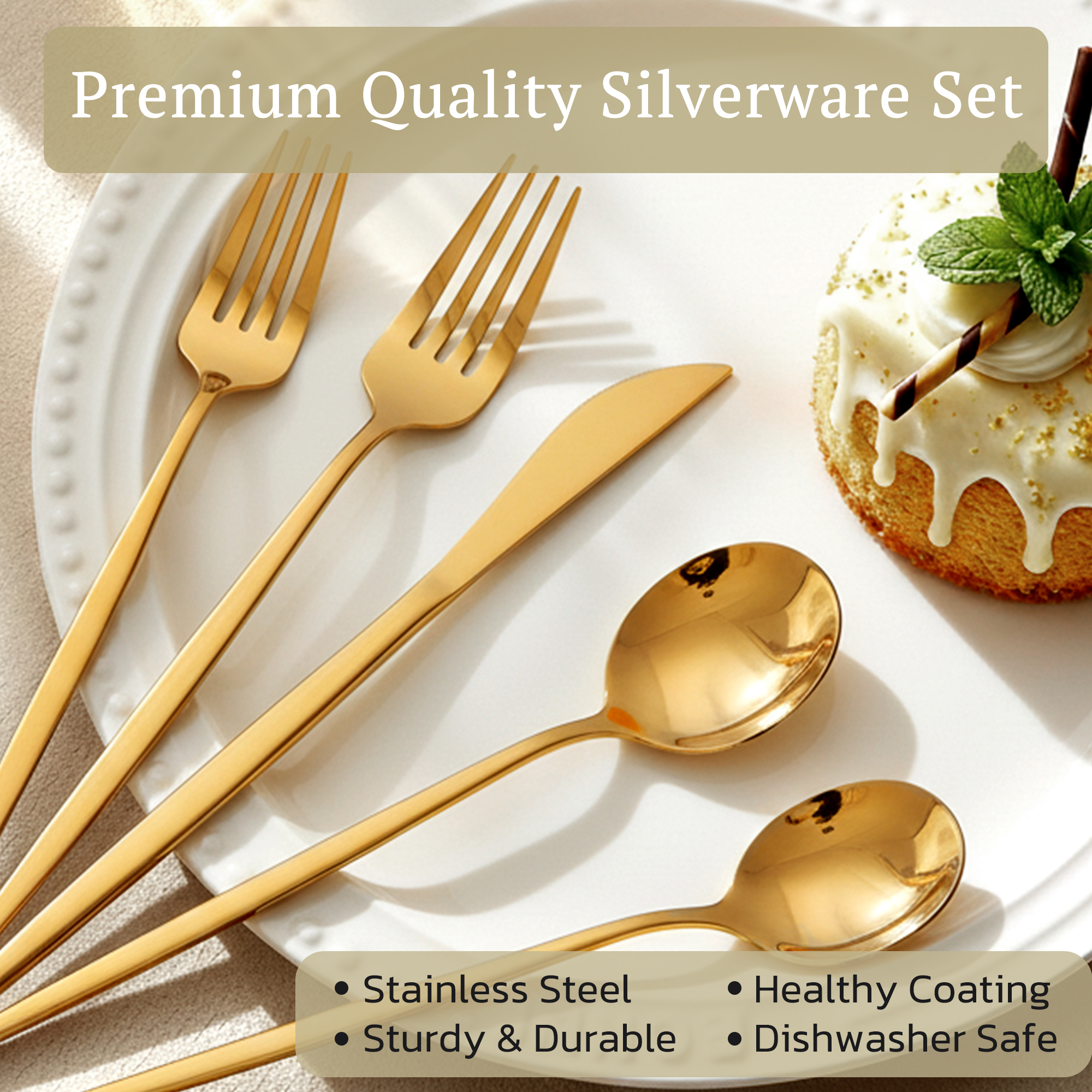 Astercook 25-Piece Gold Stainless Steel Flatware Set photo 4