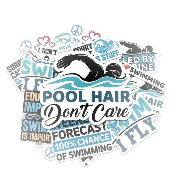 10 Pcs Swimming Stickers | Funny Swim Decal Pack of 10 | Swim Quotes, Pool Life, Swim Lover
