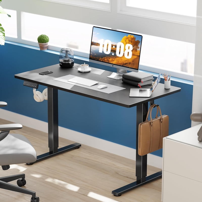 Bigleap Electric Standing Desk 40x24 Inches, Sit Stand Up Desk with 3 Memory Presets, Splice Wood Board, Home Office Computer Workstation (Black)