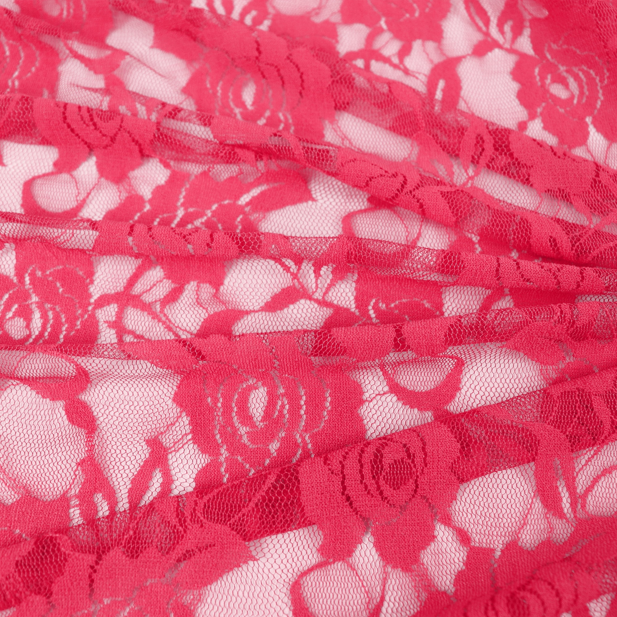 Romex Textiles Nylon Spandex Lace Fabric with Rose Design - Neon Coral
