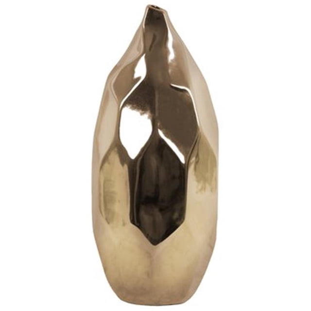 Urban Trends Collection 14940 Ceramic Round Bellied Vase with Irregular Lips, Small Mouth & Patterned Design Body Large, Polished Chrome Finish - Gold