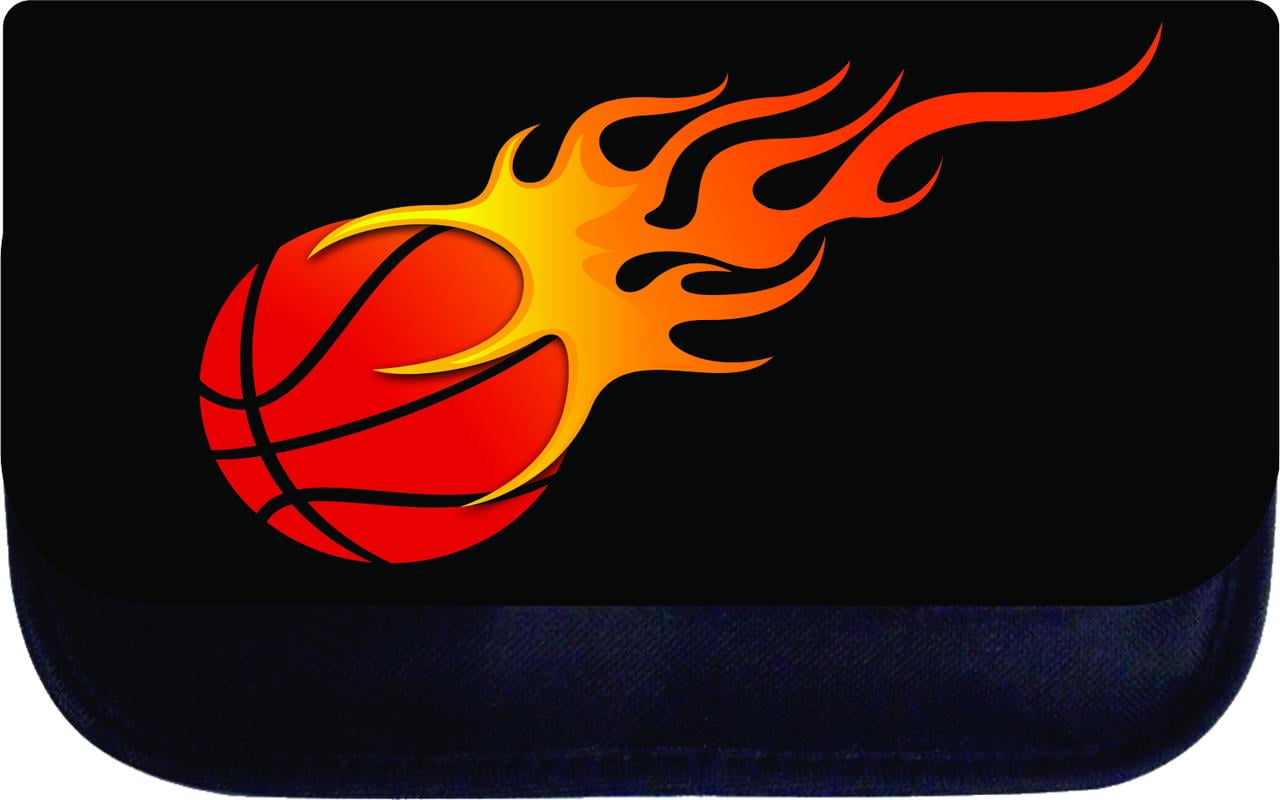 Basketball in Flames 5" x 8.5" Black MultiPurpose Cosmetic Case