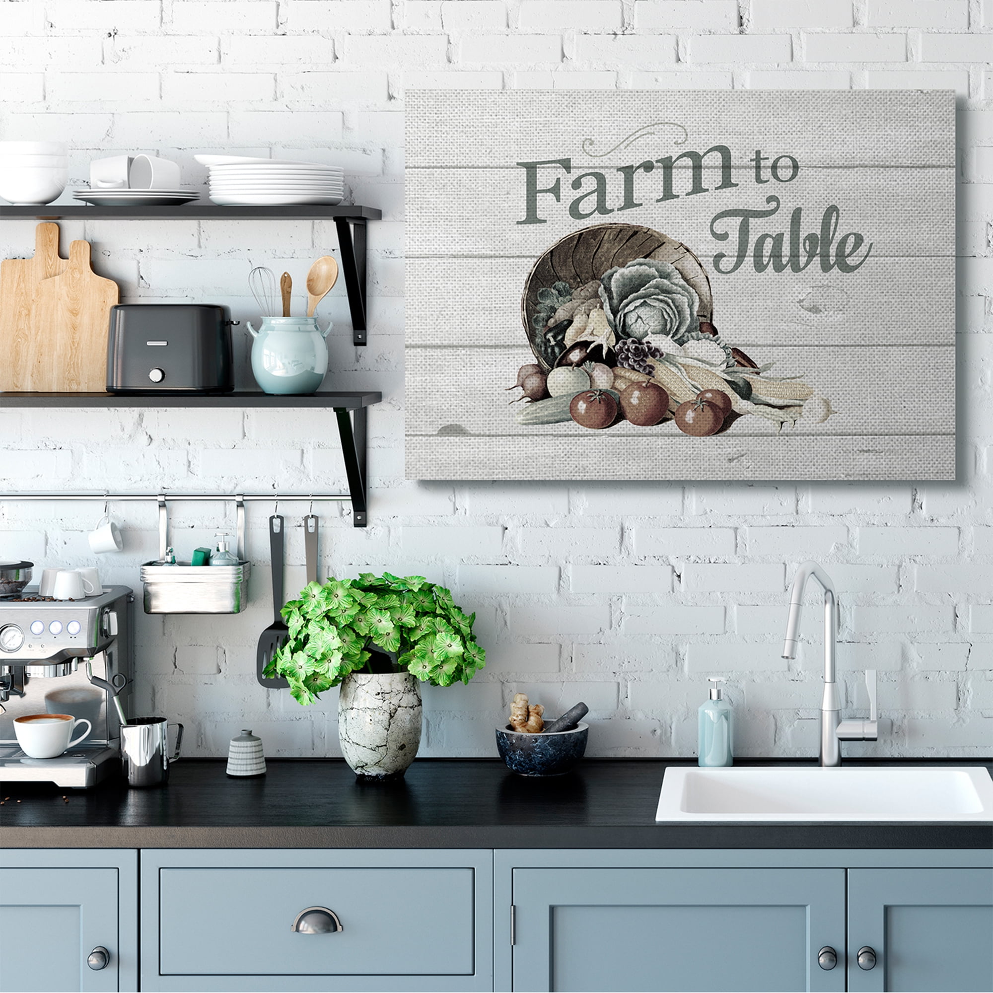 Stupell Home Décor Farm to Table Kitchen Silverware Wood Texture Word Design Canvas Wall Art by the Saturday Evening Post