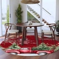 thumbnail image 3 of Round Area Rug 7 Ft, Red Christmas Washable Non-Slip Circle Carpet for Living Room/Bedroom, Truck Birds Xmas Tree Snowflake Wooden Low-Profile Large Runner Mat Collection Rugs for Indoor, 3 of 8