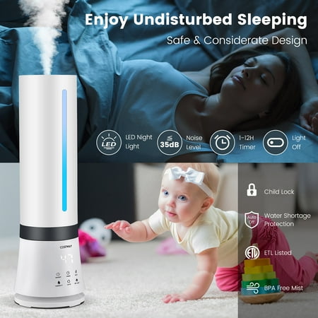 Costway Humidifier for Large Room 9L Warm & Cool Mist Top Fill Ultrasonic Air Vaporizer - White