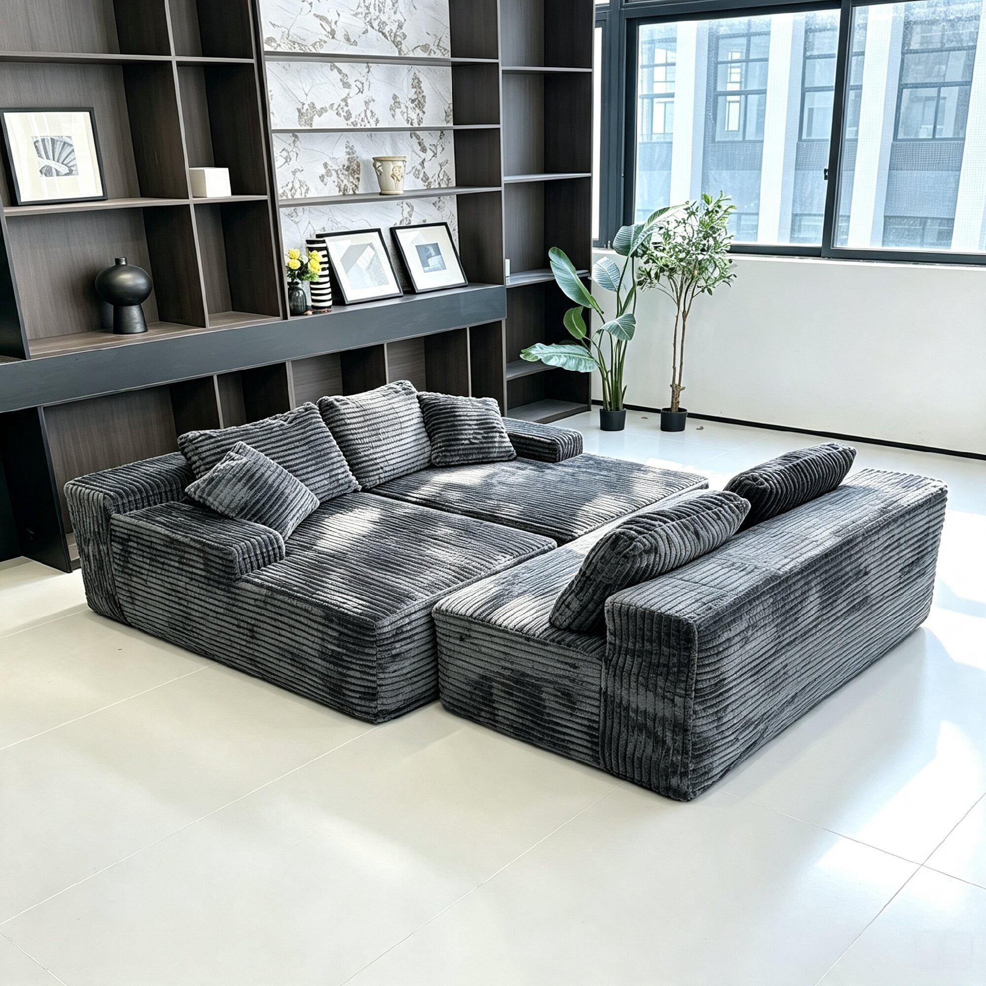 Leumius 131" Modular U-Shaped Sectional Sofa, Oversized Boneless for Living Room Chaise Convertible Compressed Sofa Gray
