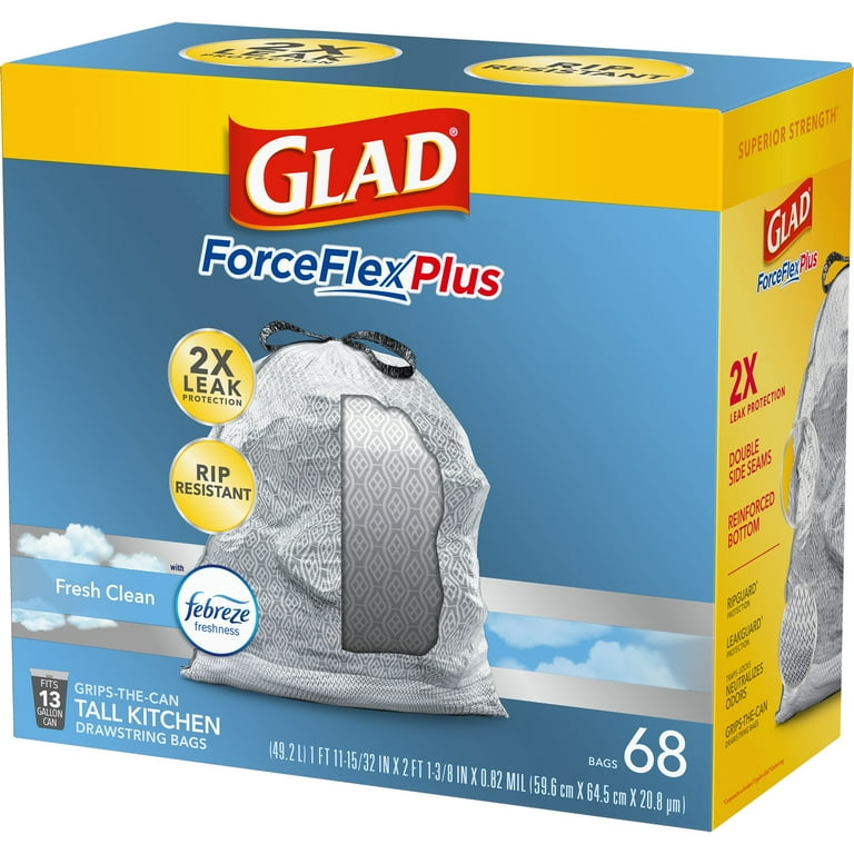 Glad, Quick-Tie Tall Kitchen Trash Bags Value Pack, 68 Count