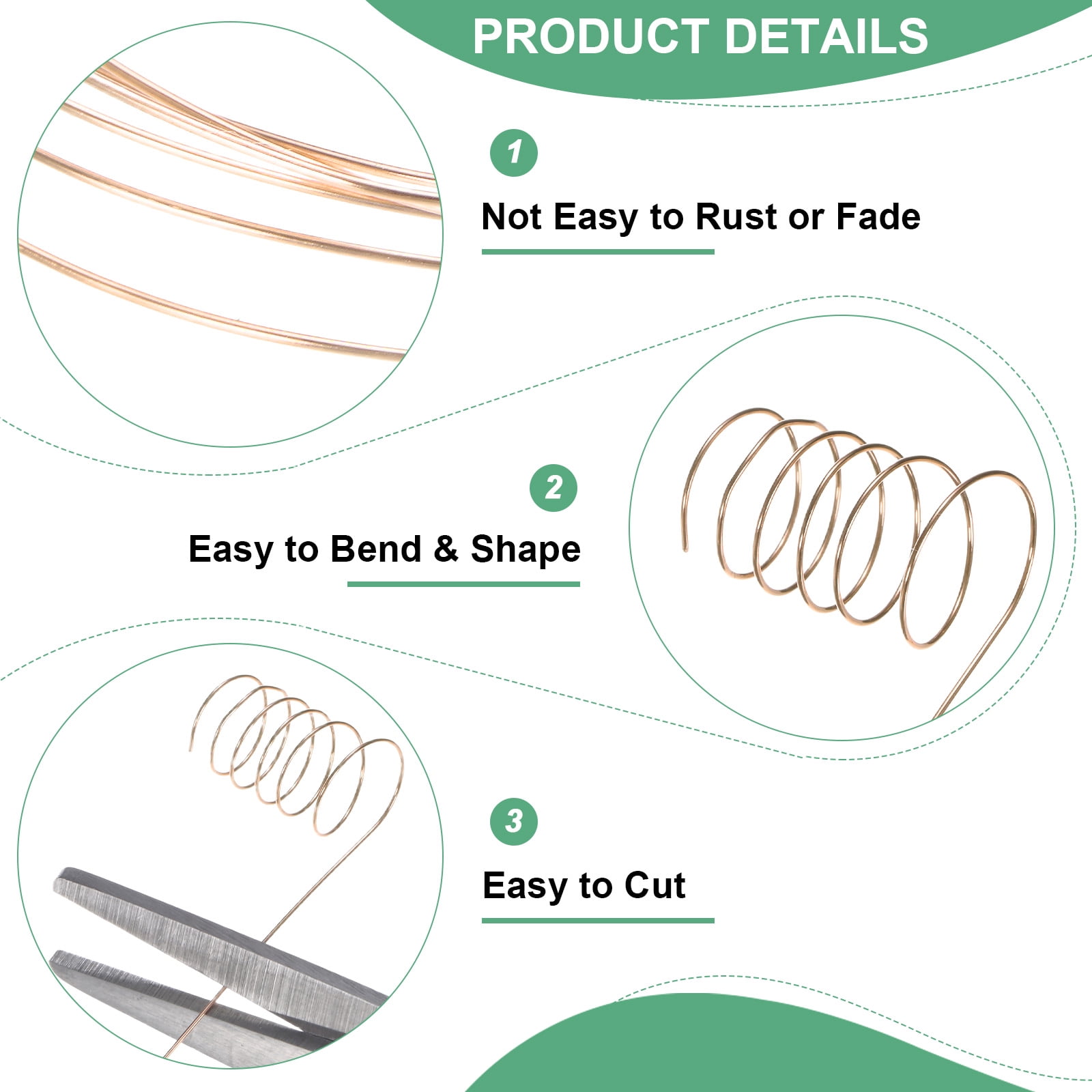 Uxcell 2 Rolls 0.4mm Jewelry Wire 26 Gauge 328FT Copper Beading Wire Jewelry Making Planting Weaving DIY 100M Champagne Gold