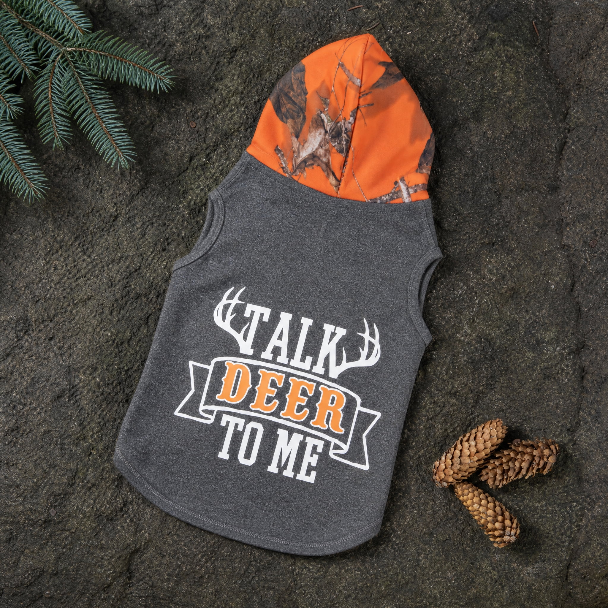 Mossy Oak Talk Deer to Me Fall Dog Hoodie, Gray, Medium