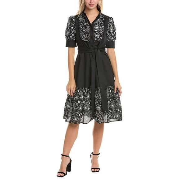 Gracia womens  Flower Embroidered Shirtdress, s, Black
