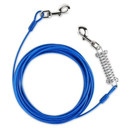 

30 ft Tie Out Cable for Dog with Durable Spring and Metal Swivel hooks for Outdoor Yard and Camping Proof Training Tether for Small to Medium Dogs Up to 120 Pound