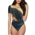 thumbnail image 2 of Fotbe Sunset Ocean Whale Women's Crew Neck Short Sleeves Bodysuit Tops Round Neck Slim Sleeveless Soft Comfortable Basic-Large, 2 of 7