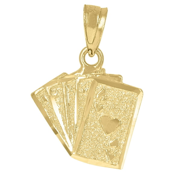10kt Real Yellow Gold Textured Mens Ace Of Hearts Cards Gambling Charm Pendant