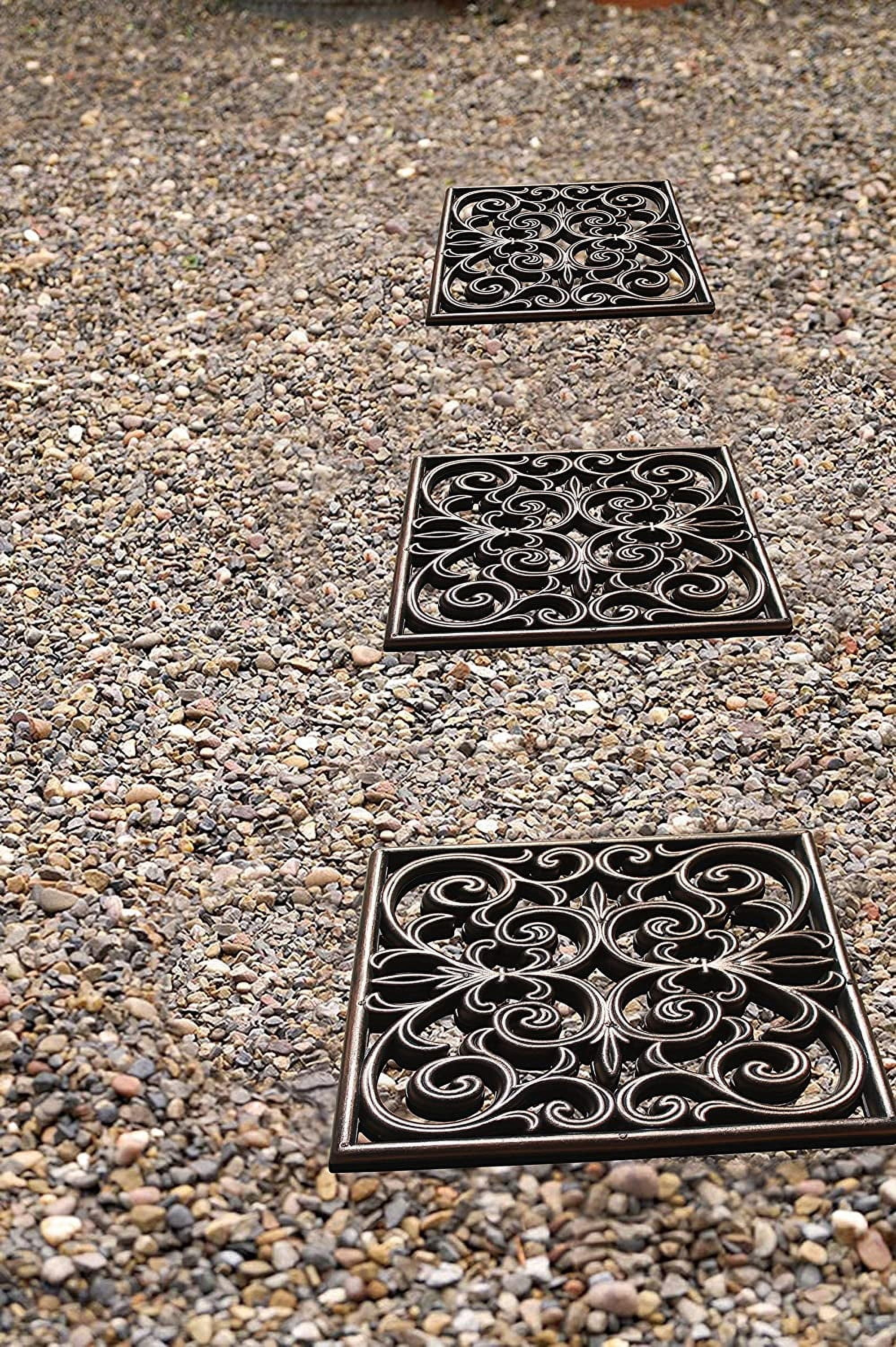A1 Home Collections Heavy-Duty Rubber Garden Stepping Stone Mats, 12"x12", Set of 4, Paisley Square Bronze