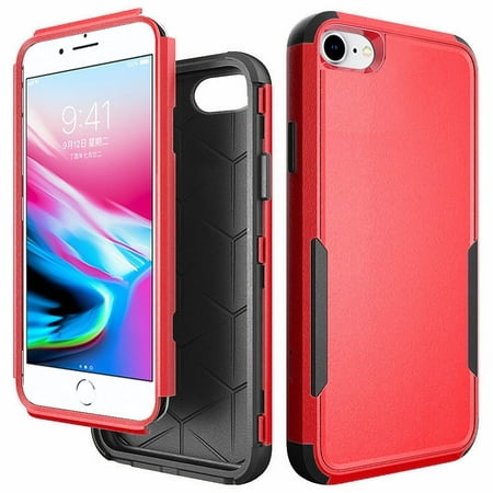 Xpression Apple iPhone SE 2nd Generation Phone Case 3 in 1 TUFF Hybrid Impact Armor PC & Soft TPU Silicone Rubber Heavy Duty Rugged Bumper Shockproof Full Body Frame Protective Red