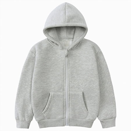 9-10 Years Child Big Girls Zip Up Hoodie Kids Full Zipper Hooded Sweatshirt Long Sleeve Hooded Sweatshirts Light Gray School Hoodie