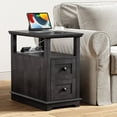 thumbnail image 5 of FAGAGA End Table for Living Room with 2 Drawers, Retro Sofa Side Table with Charging Station, Wooden Nightstand with Storage for Bedroom, Dorm, Office | Blackgrey, 5 of 11
