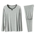 thumbnail image 3 of Swuxness Men 2 Piece Set Pajama Long Sleeve Crew Neck Top Straight Pants Solid Color Warm Homewear, 3 of 5