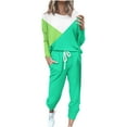 thumbnail image 3 of Yeaiivve Two Piece Outfits for Women Color Block Long Sleeve Crewneck Pullover Tops and Pants Jogger Sweatsuits Lounge Tracksuit Set with Pockets Mint Green XXL, 3 of 5